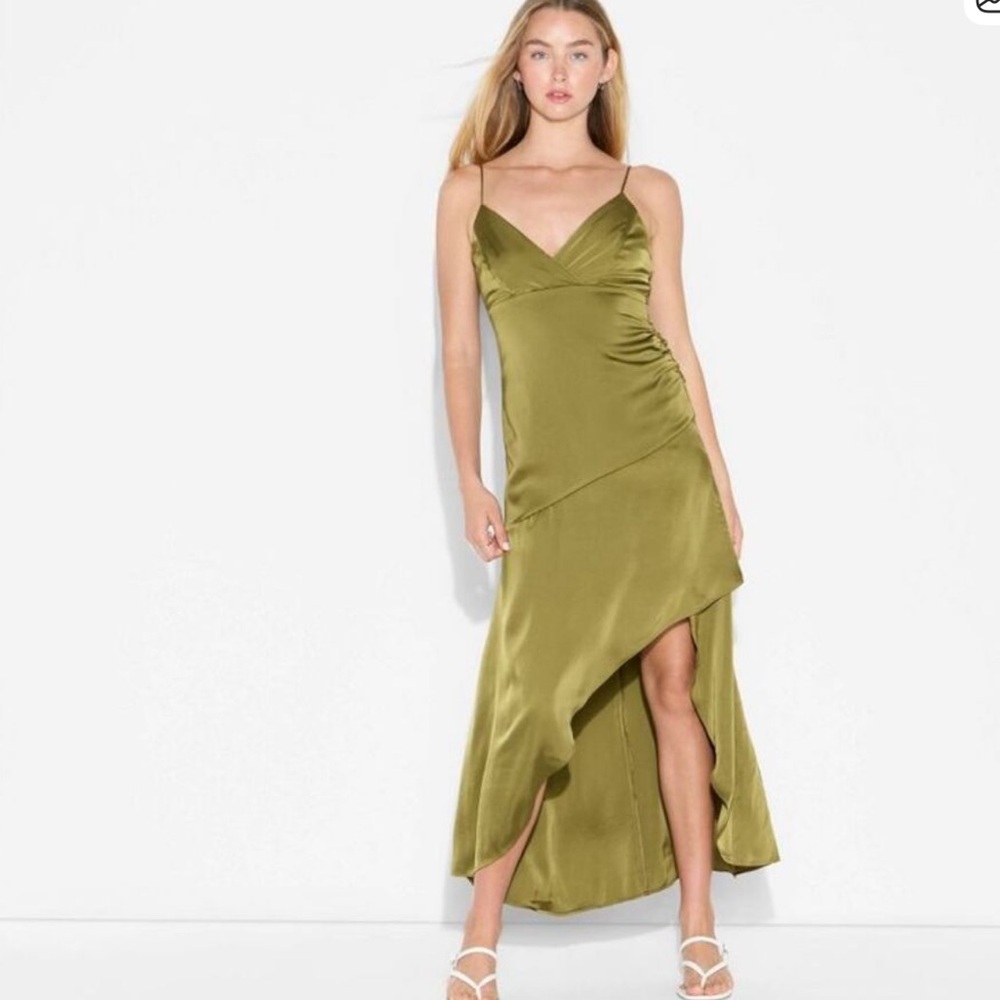 Satin Olive Green asymmetrical Dress